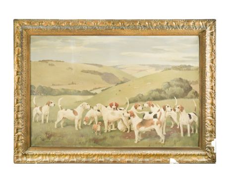§ Eleanor Barbara Georgina Shiffner (British, 1896-1982)A Pack of hounds and a terrier signed lower left 'Barbara Shiffner / 