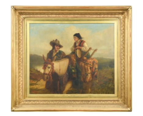 Robert Kemm (British, 1837-1895)A Spanish couple on a donkey signed lower left 'R Kemm' oil on canvas 61 x 74cm
