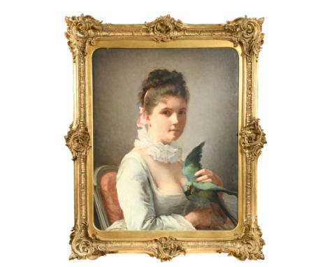 Jeanne Bôle, Comtesse de Toulza (French, fl. 1870-1883)Portrait of a Lady with a Parrot signed lower right 'Jeanne Bôle' oil 