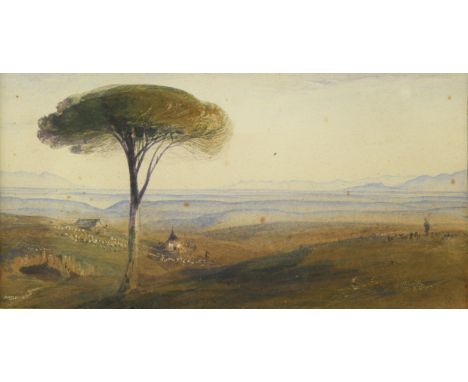 Edward Lear (British, 1812-1888)The Roman Campagna signed lower right with the artist's monogram pencil, watercolour and body