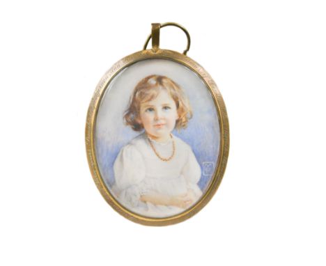 Mary Young Hunter (British, fl. 1900)Portrait miniature of Miriam Dunn Gardner aged 3 (1905-1977) signed with monogram lower 