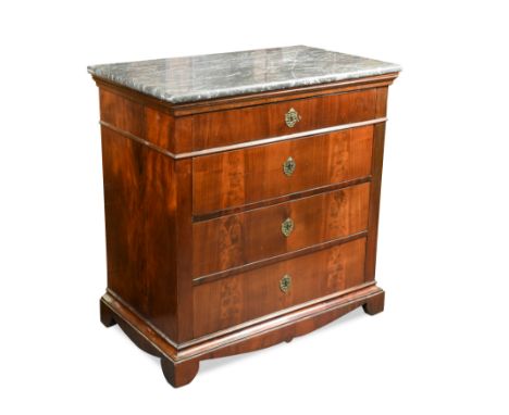A Continental mahogany commode, 19th centurywith marble top above four graduated drawers 85 x 83 x 49cmCondition report: brea