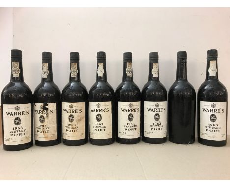 Warre's vintage port 1963,8 bottlesCondition report: one lacks a label; levels: most top shoulder, a few just below top shoul