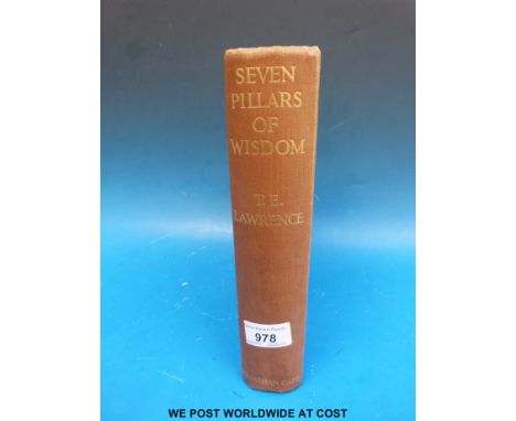 T.E. Lawrence 'Seven Pillars of Wisdom' (London, Jonathan Cape, 1935). First trade edition, first printing. Brown boards with