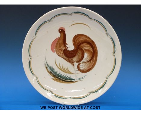 A large Susie Cooper wall plate decorated with a crowing cockerel (36cm diameter) 