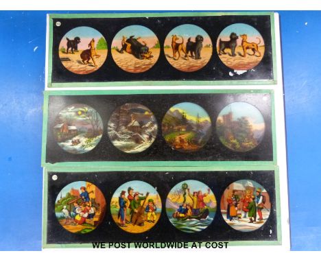 A collection of Magic Lantern slides to include story slides of 'Cinderella', 'Jack and the Bean Stalk', Robinson Crusoe', to