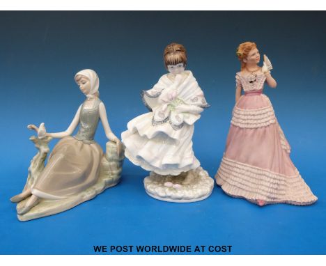 Three ceramic figurines, Lladro, Wedgwood and Coalport 