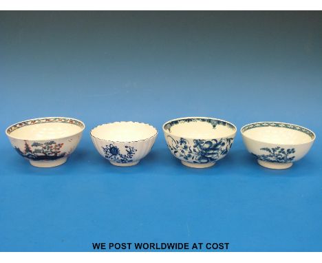 A first / Dr Wall period "Mansfield" pattern blue and white slop bowl together with three others, one with Imari decoration, 