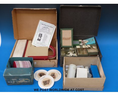 A box of microscope slides, many named and of geological interest, place names on many from various worldwide locations, quar