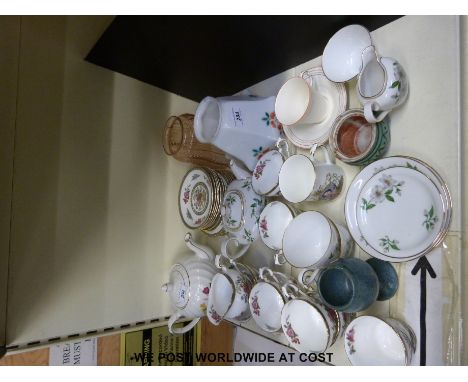 A quantity of china and glass to include Paragon tea set, lamp shades etc