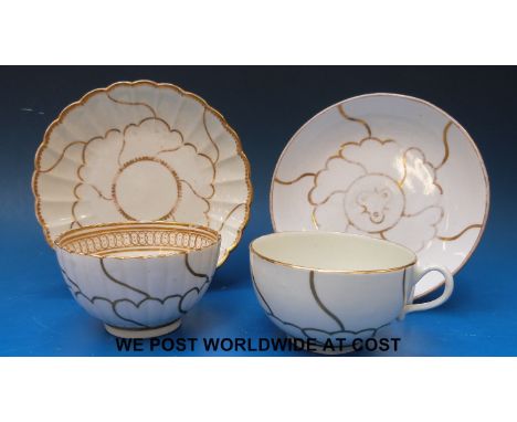 An early Worcester 'Dr Wall' period tea bowl and saucer together with a tea cup and saucer, the cup marked 9. The tea bowl an