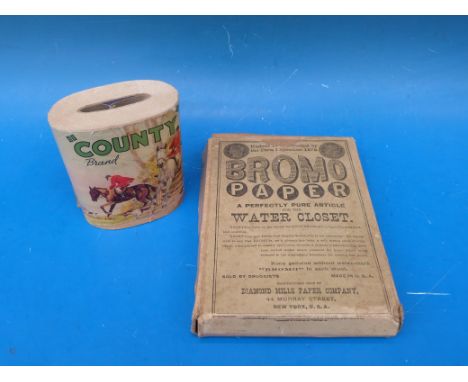 A hunting interest "County" brand roll of toilet paper and a box of "Bromo paper - a perfectly pure article for the water clo