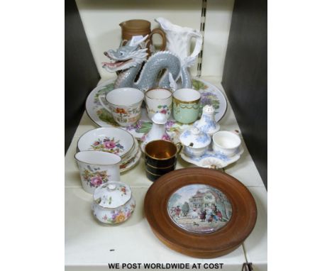 A quantity of Royal Worcester and other ceramics to include Vine Harvest platter, leaf jug, Royal Crown Derby , Prattware pot