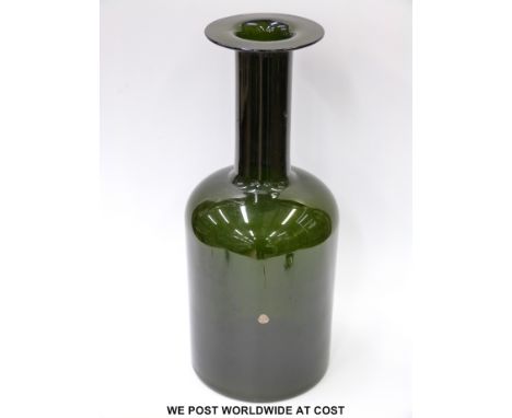 Otto Brauer for Holmegaard green glass Gul vase with original label (50cm tall)