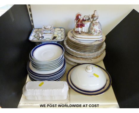 A collection of Graingers Worcester dinnerware, Dresden inkwell and stand, Dresden cabinet plates etc