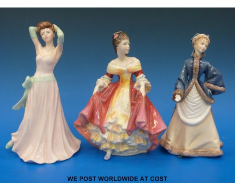 Three figurines to include Royal Doulton Southern Belle, Royal Worcester Winter's Morn and Coalport High Society