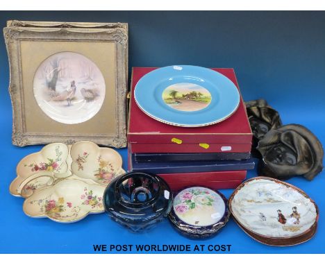 A Royal Worcester blush ivory trefoil dish dated 1911, shape no. 1694, boxed Caverswall, Spode cabinet plates and a Royal Wor