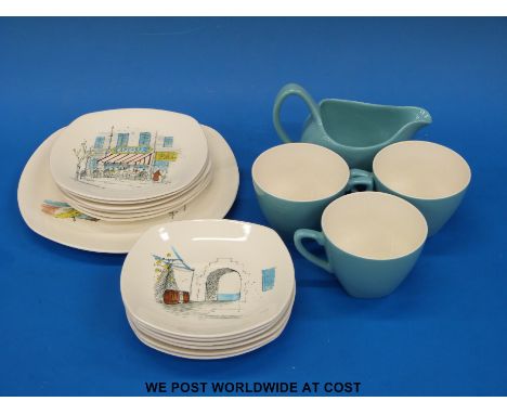 A collection of Midwinter Stylecraft teaware in the "Cannes" pattern by Hugh Casson