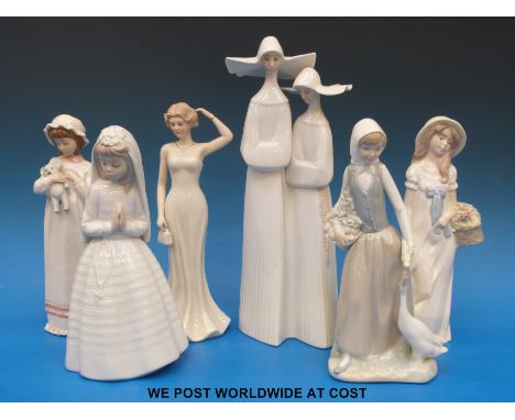 A group of Lladro, Nadal, SBL and Nao ladies to include two nuns, a bride and a goose girl