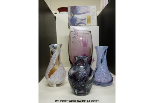 Four Caithness Glass Vases Roe Deer Rondo And Two Others The