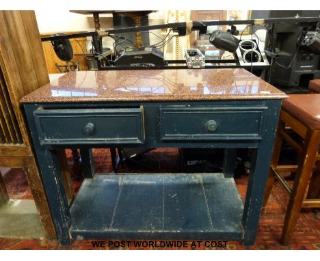 A two drawer marble topped buffet with undershelf 