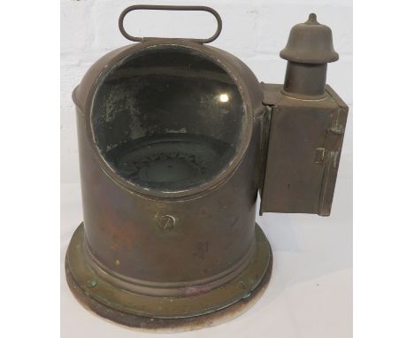 Williams &amp; Co Plymouth binnacle compass in copper housing mounted with spirit lamp, height 27cm, diameter of viewing wind