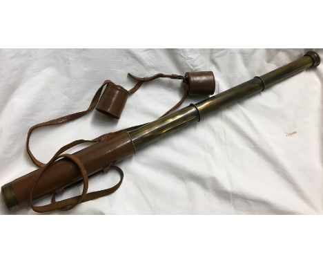 A Broadhurst Clarkson &amp; Co 63 Farringdon Road London E. C. four-draw brass field telescope in fitted brown leather case, 