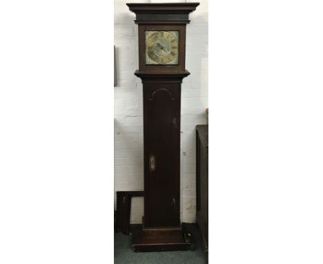 Early 19th century oak cased thirty hour long case clock, with brass Roman chapter ring and date aperture, dial signed Wilkin