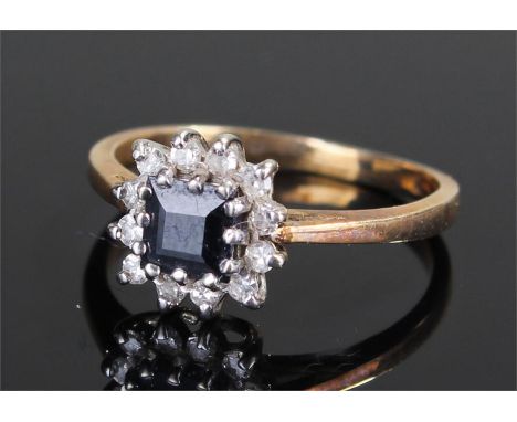 9 carat gold ring, set with a central sapphire, gold band, ring size H