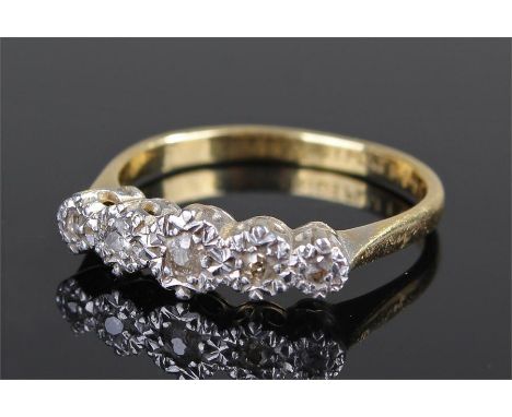 18 carat godl and diamond set ring, with a row of five diamonds