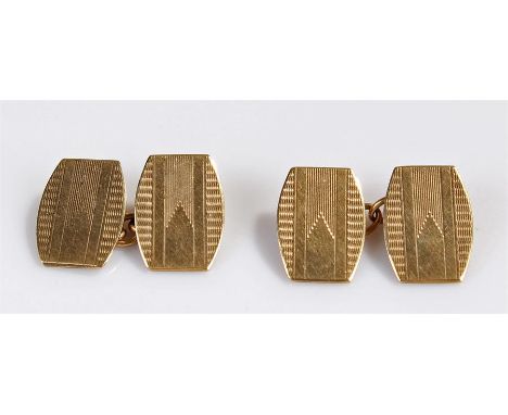 9 carat gold cufflinks, with engine turned ends, 4.9 grams