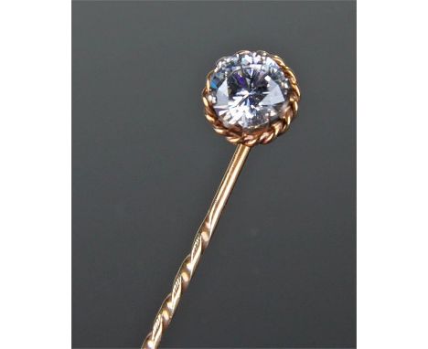 Cubic zirconia set stick pin, with a 1.25 carat cubic zirconia head