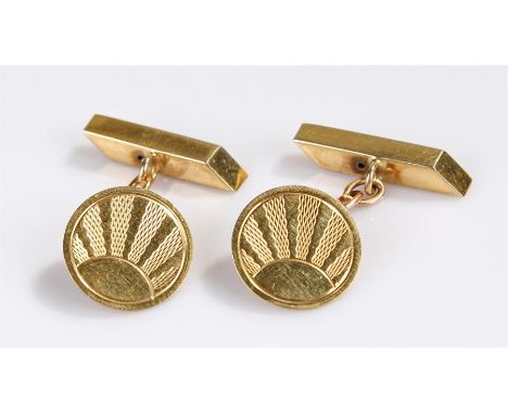 Pair of 9 carat gold cufflinks, with bar backs and engine turned disc front, total weight 4.5 grams