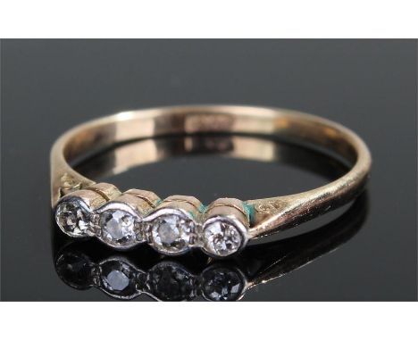 9 carat gold ring, with a band of four stones, 2 grams