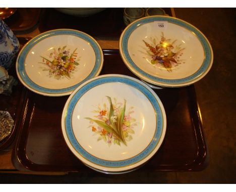 Victorian Royal Worcester Porcelain 8 Piece Fruit Service Hand Painted with Flowers