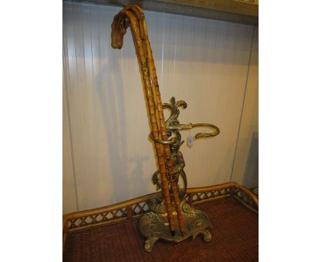 Brass Stick Stand and 3 Walking Sticks