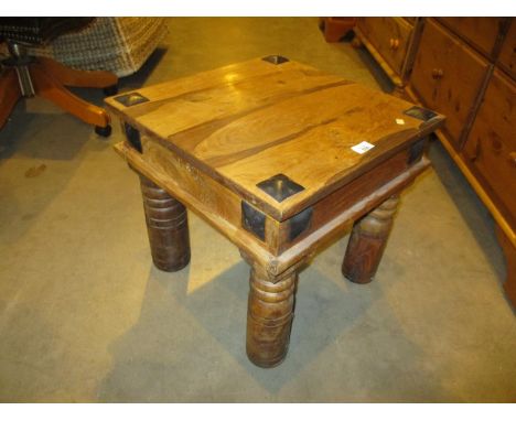Small Eastern Wood and Metal Lamp Table, 45x45cm, 41cm h