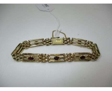 18ct Gold and Stone Set Gate Bracelet, 16.78g