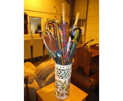 Pottery Stick Stand and Contents