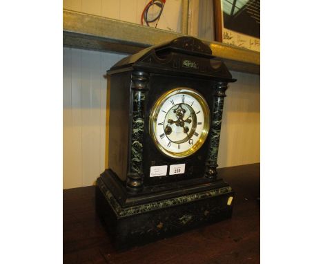 Victorian Slate and Marble Mantel Clock with Visible Escapement