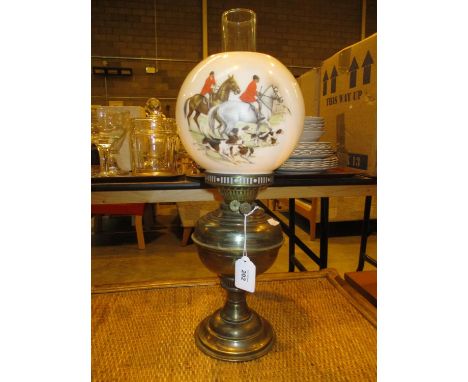Oil Lamp with Horse and Hounds Shade