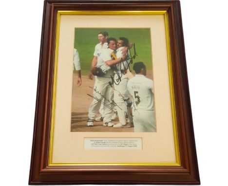 Cricket Mark Ramprakash, Darren Gough and Deon Kruis 16x12 inch framed and mounted colour photo picturing Mark Ramprakash bei