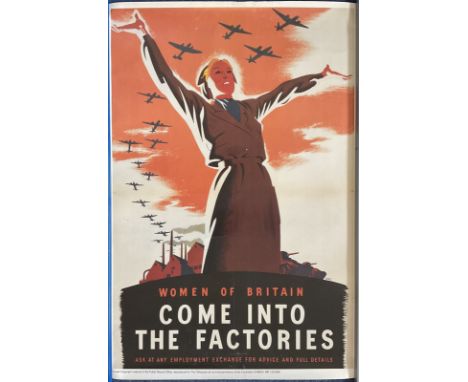 WW2 Propaganda 20x30 poster quoting Women of Britain come into the factories. Rolled. Reprint. Good condition. All autographs