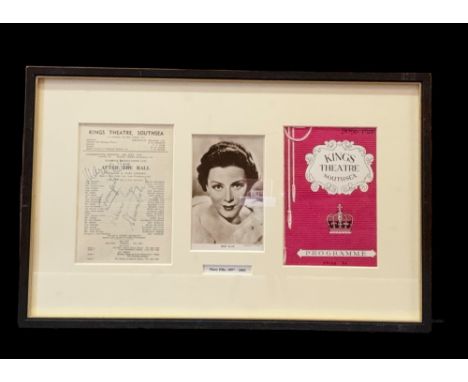 Mary Ellis signed vintage programme Kings Theatre Southsea, mounted and framed with 2 programmes and a black and white photo 