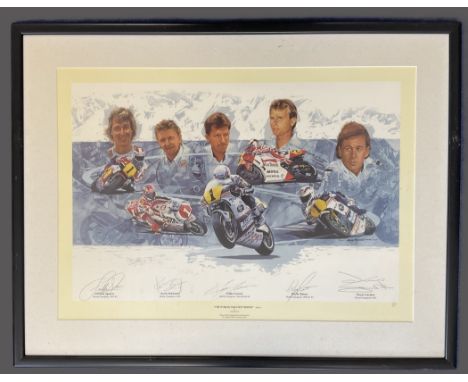 The World's Greatest Riders Part II by Craig Warwick print signed by Freddie Spencer, Kevin Schwantz, Eddie Lawson, Wayne Rai