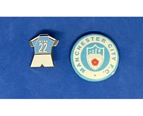 Manchester City football club metal badges. 2 included. Good condition. All autographs come with a Certificate of Authenticit