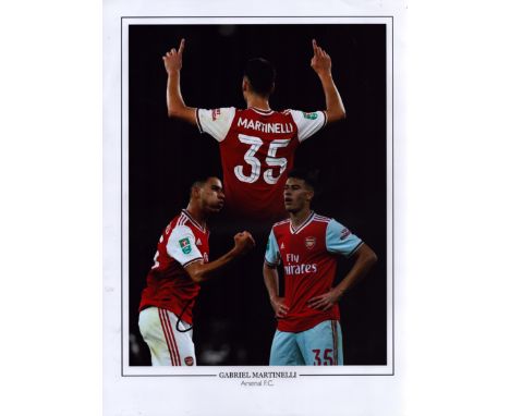 Football. Gabriel Martinelli Signed 16 x 12 inch Colour Montage Photo. Signed in black ink. Good condition Est.