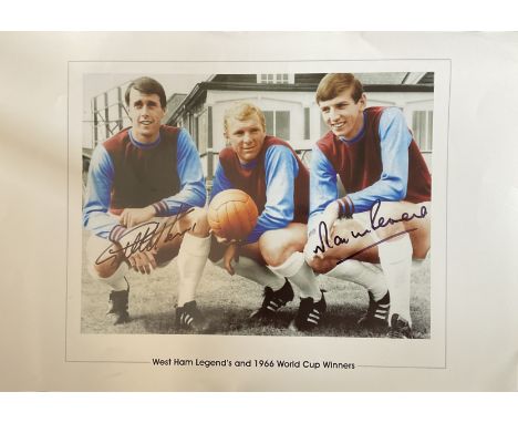 Football Geoff Hurst and Martin Peters signed West Ham Legends and 1966 World Cup Winners 20x14 colourised print pictured wit