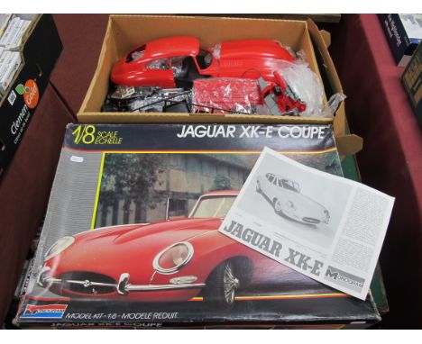 A Monogram #2612 Jaguar XK-E Coupe 1:8th Scale Plastic Model Kit, many loose parts off sprues noted, unchecked for completene