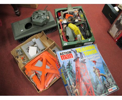 A Collection of c. 1970's Palitoy Action Man Accessories, to include a boxed Training Tower (unchecked for completeness), tan